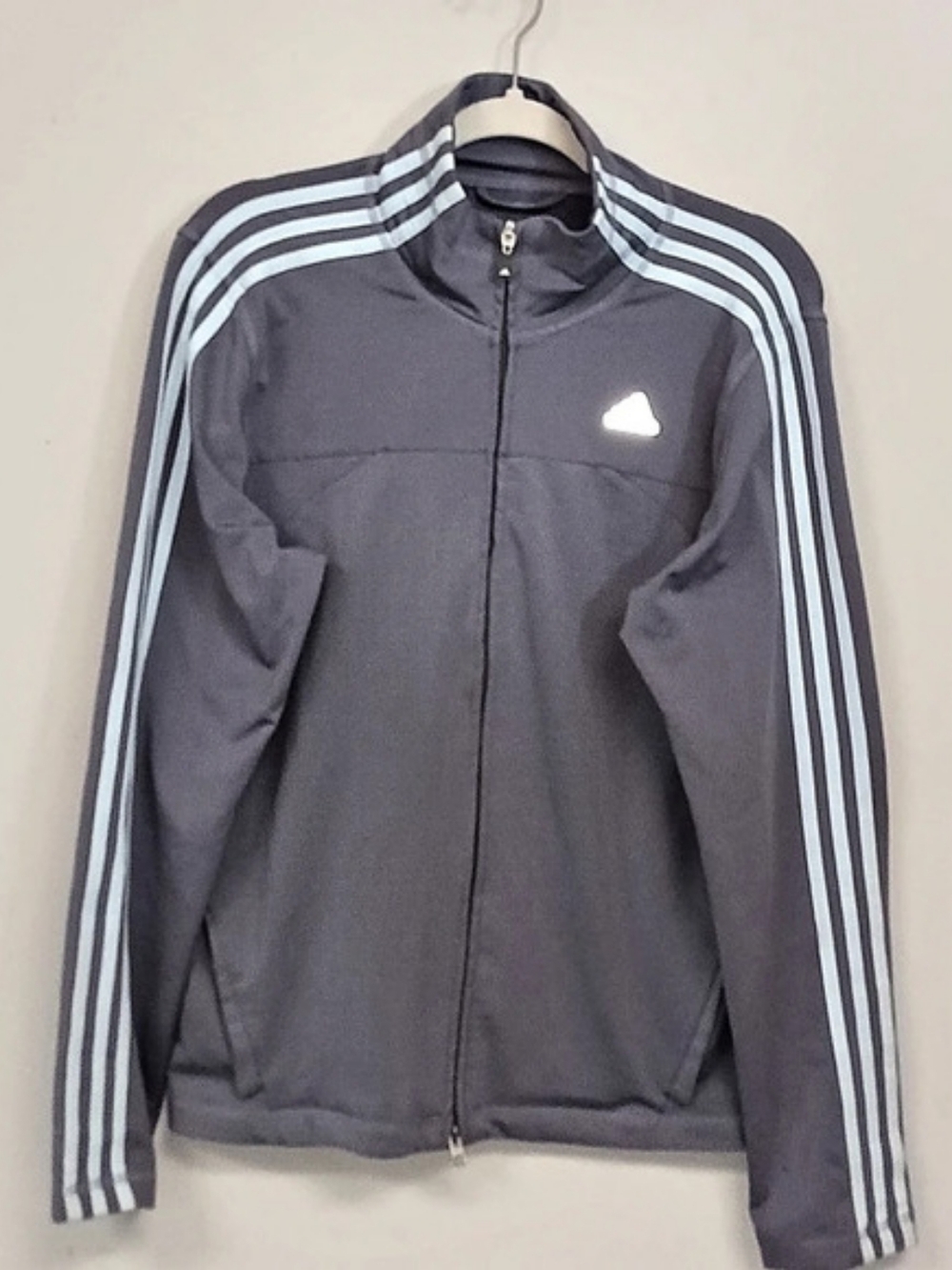 adidas Full Zip Mock Neck Gray Blue Athletic Logo Track Jacket Women's Large
